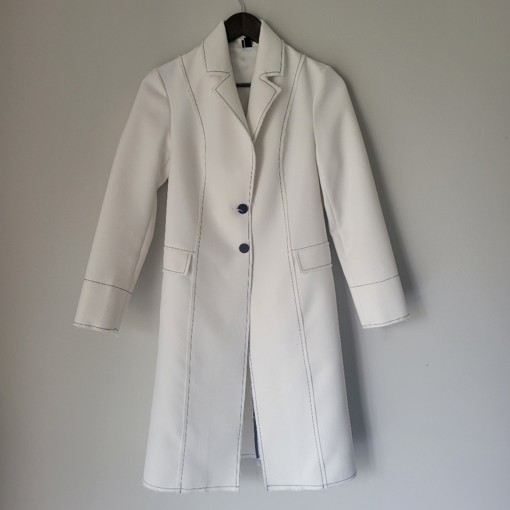 SOLD! TOPSHOP White Coat with Bold Black Stiching and Raw Unfinished Edge - Picture 1 of 16